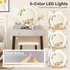 imageVanity Desk with Mirror and Lights Dressing Table with Padded Stool 3Color Light Brightness Adjustment 4 Storage Drawers Makeup Vanity Set for Small Space Bedroom White ampamp GoldBlack  Gray