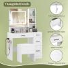 imageVanity Desk with Mirror and Lights Dressing Table with Storage Stool Drawers ampamp Shelves Charging Station Hair Dryer Stand 3 Color Lighting Glass Tabletop Makeup Vanity for Bedroom White