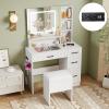 imageVanity Desk with Mirror and Lights Dressing Table with Storage Stool Drawers ampamp Shelves Charging Station Hair Dryer Stand 3 Color Lighting Glass Tabletop Makeup Vanity for Bedroom White