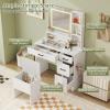 imageVanity Desk with Mirror and Lights Dressing Table with Storage Stool Drawers ampamp Shelves Charging Station Hair Dryer Stand 3 Color Lighting Glass Tabletop Makeup Vanity for Bedroom White