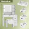 imageVanity Desk with Mirror and Lights Dressing Table with Storage Stool Drawers ampamp Shelves Charging Station Hair Dryer Stand 3 Color Lighting Glass Tabletop Makeup Vanity for Bedroom White