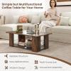 imageWooden Coffee Table with Storage Shelf 41L Rectangle Tea Table with Thicker Legs 2Tier Center Table for Living Room Reception Room Home Office Bedroom Balcony Rustic BrownRustic Brown