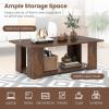 imageWooden Coffee Table with Storage Shelf 41L Rectangle Tea Table with Thicker Legs 2Tier Center Table for Living Room Reception Room Home Office Bedroom Balcony Rustic BrownRustic Brown