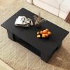 imageWooden Coffee Table with Storage Shelf 41L Rectangle Tea Table with Thicker Legs 2Tier Center Table for Living Room Reception Room Home Office Bedroom Balcony Rustic BrownBlack