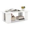 imageWooden Coffee Table with Storage Shelf 41L Rectangle Tea Table with Thicker Legs 2Tier Center Table for Living Room Reception Room Home Office Bedroom Balcony Rustic BrownWhite