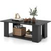 imageWooden Coffee Table with Storage Shelf 41L Rectangle Tea Table with Thicker Legs 2Tier Center Table for Living Room Reception Room Home Office Bedroom Balcony Rustic BrownBlack