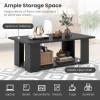 imageWooden Coffee Table with Storage Shelf 41L Rectangle Tea Table with Thicker Legs 2Tier Center Table for Living Room Reception Room Home Office Bedroom Balcony Rustic BrownBlack