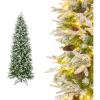 image75 FT Prelit Pencil Christmas Tree Artificial Snow Flocked Hinged Xmas Tree w 913 Branch Tips 350 Warm White LED Lights 75 Pine Cones Slim Skinny Christmas Tree for Home Shop ampamp Office7ft 6in