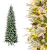 image75 FT Prelit Pencil Christmas Tree Artificial Snow Flocked Hinged Xmas Tree w 913 Branch Tips 350 Warm White LED Lights 75 Pine Cones Slim Skinny Christmas Tree for Home Shop ampamp Office9ft