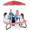 image8 Person Kids Picnic Table Kids Outdoor Table and Chairs Set with Removable Umbrella 4 Builtin Benches HDPE Top ampamp Metal Frame Kids Outdoor Table for Patio Garden Backyard CoffeeBlueBluered