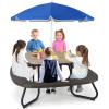 image8 Person Kids Picnic Table Kids Outdoor Table and Chairs Set with Removable Umbrella 4 Builtin Benches HDPE Top ampamp Metal Frame Kids Outdoor Table for Patio Garden Backyard CoffeeBlueCoffeeblue