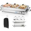 imageFood Warmer 2in1 Buffet Warmer w 3 Food Pans ampamp Lids Adjustable Temperature ampamp Dishwasher Safe 8 Qt Stainless Steel Electric Warming Tray for Parties Banquets Catering Events 450W