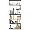 imageGeometric Bookshelf 6Tier SShaped Bookcase with Abstract Freestanding Decorative Display Open Shelves Modern Wood Book Shelf for Bedroom Living Room Office 1 Rustic BrownBlack