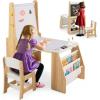imageKids Art Table and Chair Set Toddler Art Table with Double Sided Easel Chalkboard ampamp Whiteboard Paper Roll 2Tier Bookshelf ampamp 2 Open Shelves Kids Craft Table for Drawing Writing NaturalNatural