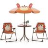 imageKids Picnic Table Kids Outdoor Table with 2 Folding Chairs Removable ampamp Height Adjustable Umbrella Cute Animal Theme Children Outdoor Furniture for Patio Garden Backyard Green FrogBrown Monkey