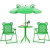 imageKids Picnic Table Kids Outdoor Table with 2 Folding Chairs Removable ampamp Height Adjustable Umbrella Cute Animal Theme Children Outdoor Furniture for Patio Garden Backyard Green FrogGreen Frog