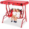 imageKids Porch Swing 2Seater Outdoor Lounge Chair with Adjustable Canopy ampamp Safety Belts Metal Stand Hanging Swing Bench Patio Swing for Backyard Patio Lawn Garden Blue FlamingoRed Ladybug