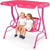 imageKids Porch Swing 2Seater Outdoor Lounge Chair with Adjustable Canopy ampamp Safety Belts Metal Stand Hanging Swing Bench Patio Swing for Backyard Patio Lawn Garden Blue FlamingoPink Mermaid