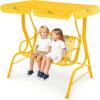 imageKids Porch Swing 2Seater Outdoor Lounge Chair with Adjustable Canopy ampamp Safety Belts Metal Stand Hanging Swing Bench Patio Swing for Backyard Patio Lawn Garden Blue FlamingoYellow Alligator