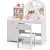 imageKids Vanity 2 in 1 Kids Vanity Table ampamp Chair Set wLighted Mirror Drawer Storage Shelves ampamp Cabinet Pretend Play Toddler Vanity Girls Vanity for Little Girls Ages 3 White