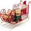 imageMetal Christmas Sleigh with Golden Stars Large Christmas Decoration Sleigh Cart wLarge Cargo Area for Gifts Outdoor Sleigh Decoration with Golden Balls Red Santa Sleigh for Home Lawn Yard