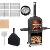 imagePizza Oven Outdoor 2SideTable Wood Fired Pizza Oven with 12quot Pizza Stone Pizza Peel ampamp Waterproof Cover Portable Pizza Maker on Wheels for Backyard Party BBQ