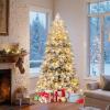 imagePreLit Artificial Snow Christmas Tree 6ft Flocked Hinged Xmas Tree with 260L Warm White Ball Lights ampamp Led Lights 8 Lighting Modes and Metal Stand for Holiday Decoration ampamp Home Party 6FT6ft