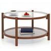 imageRattan Glass Coffee Table 2Tier Boho Table with Spacious Storage Space Wooden Modern Glass Coffee Table for Living RoomBedroom Office Meeting Room ampamp Balcony 31 x 17 Cherry