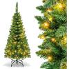 imageSlim Artificial Pencil Christmas Tree PreLit Tree with NonGlaring LED Lights and Foldable Base Festive Decoration for Compact Room Passway Green Warm White Lights 65ftWarm White Lights
