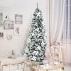 imageSnow Flocked Hinged Artificial Christmas Tree Full Holiday Xmas Tree Decoration with White Berries ampamp Poinsettia Flowers Slim Pencil Christmas Pine Tree with Autospread Branches ampamp Metal Base