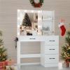 imageVanity Desk with Mirror and Lights Dressing Table with 4 Drawers Hutch Shelves Charging Station Hair Dryer Stand 3 Color Lighting Modern Makeup Vanity for Bedroom Living Room BlackWhite
