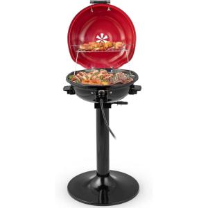 image1600W Electric Grill Outdoor 15Serving Freestanding Camping Grill wRemovable NonStick Grilling Rack Oil Drip Tray Temperature Adjustable Portable BBQ Grill for Patio Backyard RedRed