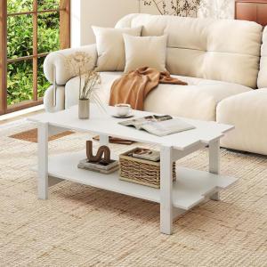 image2Tier Wooden Coffee Table 45L Modern Tea Table with Open Storage Shelf Easy Assembly Center Table for Living Room Home Office Bedroom Balcony Reception Room BlackWhite