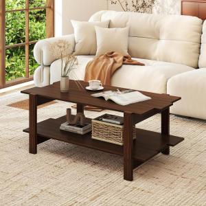 image2Tier Wooden Coffee Table 45L Modern Tea Table with Open Storage Shelf Easy Assembly Center Table for Living Room Home Office Bedroom Balcony Reception Room BlackWalnut