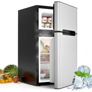 image32 CuFt Mini Fridge with Freezer Compact Mini Refrigerator with 2 Reversible Doors Adjustable Thermostat Removable Glass Shelves Low Noise Small Refrigerator for Office Dorm BlackGrey