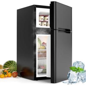 image32 CuFt Mini Fridge with Freezer Compact Mini Refrigerator with 2 Reversible Doors Adjustable Thermostat Removable Glass Shelves Low Noise Small Refrigerator for Office Dorm BlackBlack