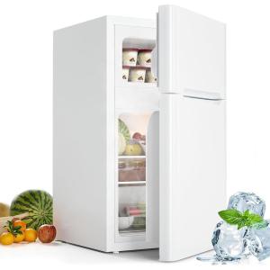 image32 CuFt Mini Fridge with Freezer Compact Mini Refrigerator with 2 Reversible Doors Adjustable Thermostat Removable Glass Shelves Low Noise Small Refrigerator for Office Dorm BlackWhite