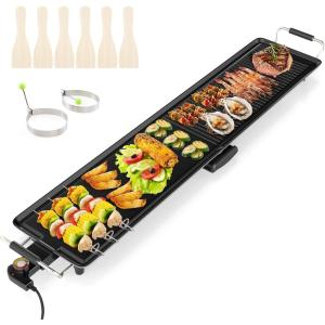 image395 Extra Large Electric Griddle Teppanyaki Grill wNonstick Surface 4 Adjustable Temperature Insulated Handles ampamp Drip Tray Indoor ampamp Outdoor Tabletop Griddle for Party Camping395