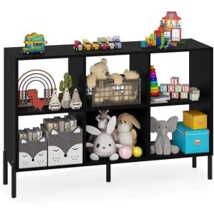 image6 Cube Bookcase 3Tier Wood Freestanding Organizer with 5 Elevated Metal Legs ampamp Adjustable Shelf Storage Open Book Shelf for Home OfficeLiving Room WhiteBlack