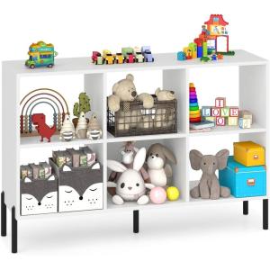 image6 Cube Bookcase 3Tier Wood Freestanding Organizer with 5 Elevated Metal Legs ampamp Adjustable Shelf Storage Open Book Shelf for Home OfficeLiving Room WhiteWhite