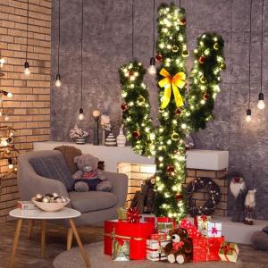image6ft Artificial Cactus Christmas Tree PreLit Xmas Tree with 120 LED Lights Red ampamp Golden Ornaments ampamp Yellow Bowknot Seasonal Holiday Decoration Tree for Home Office Mall Party 6ft7ft