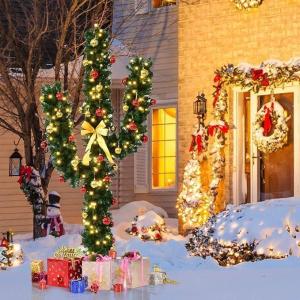 image6ft Artificial Cactus Christmas Tree PreLit Xmas Tree with 120 LED Lights Red ampamp Golden Ornaments ampamp Yellow Bowknot Seasonal Holiday Decoration Tree for Home Office Mall Party 6ft5ft