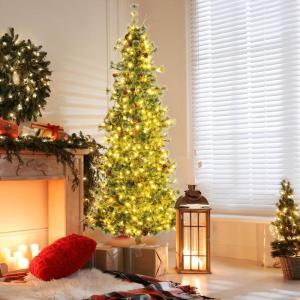 image7FT Prelit Artificial Christmas Tree Cashmere Xmas Tree with 502 Pine Needles 300 Warm White LED Lights with Bulb Cover Natural Pine Cones Foldable Metal Stand for Home Office 7ft7ft