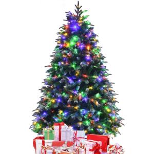 image9FT PreLit Artificial Christmas Tree Hinged Realistic Snowy Xmas Pine Tree with 780 Color Changing LED Lights 11 Flash Modes ampamp Pine Cones Folding Metal Base for Home Office 9ft6ft