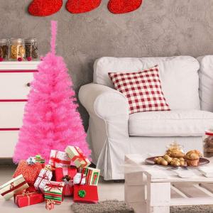 imageArtificial Christmas Tree 3FT 116 Hinged Lush Branch Tips with PVC Material Stable Structure Lightweight ampamp Easy Assembly Xmas Tree for Party Festival ampamp Holiday DecorationPinkPink