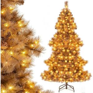 imageArtificial Christmas Tree Prelit Xmas Tree with Foldable Metal Base Realistic Pine Needles PVC FlameRetardant Seasonal Decoration for Family Gatherings Retail Stores Chocolate Color