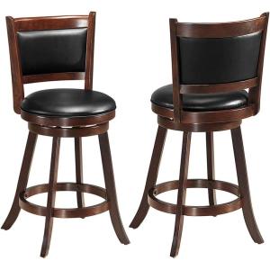 imageBar Stools Set of 2 360Swivel Accent Wooden Island Chairs with Back Leather Upholstered Cushioned Seat Counter Height Bar Stools for Kitchen Dining Room Brown 24quot HeightBrown