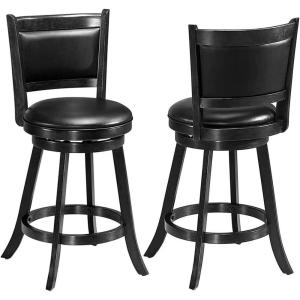 imageBar Stools Set of 2 360Swivel Accent Wooden Island Chairs with Back Leather Upholstered Cushioned Seat Counter Height Bar Stools for Kitchen Dining Room Brown 24quot HeightBlack