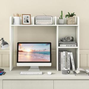 imageDesktop Bookshelf 3Tier Desk Hutch Shelf with 5 Display Rack for Computer Desk Desk Organizer Shelves for Top of Desk Dorm Home Office WhiteWhite