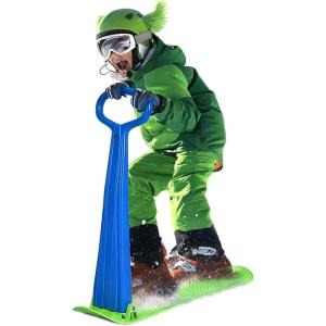 imageFoldable Snow Scooter Kids Snowboard with Handle Cold Resistance Kick Scooter Outdoor Sliding Snow Sled for Snow Dune Grass FoldUp Ski Scooter for Kids Toddlers Age 5GreenBlue